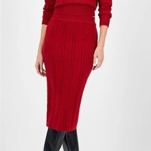 Anne Klein Women’s Chevron Stitch Red Cable Knit Skirt Sz. L